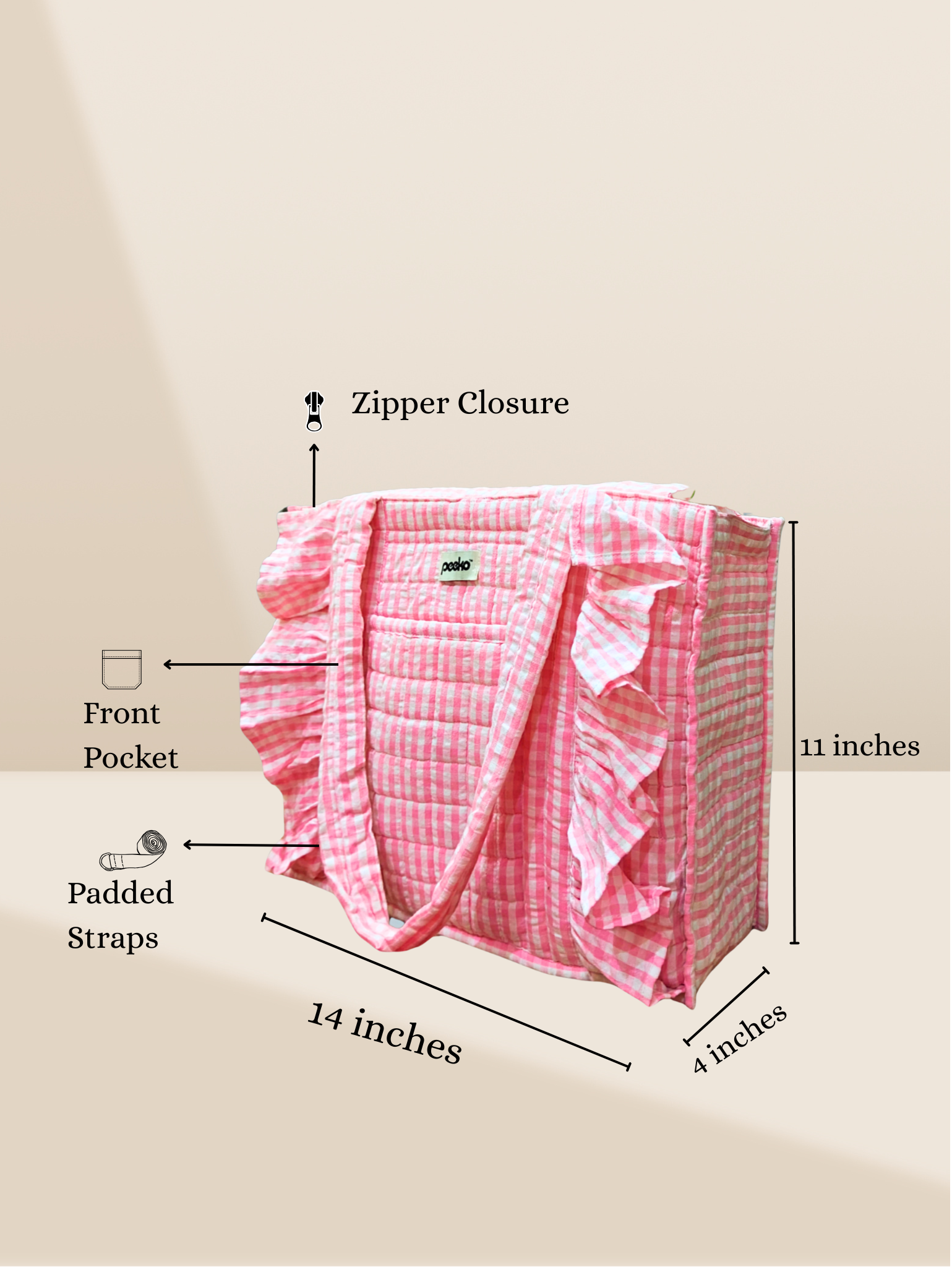 Gingham tote bag - Pink